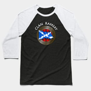 Clan Ramsay Crest & Tartan Knot Baseball T-Shirt